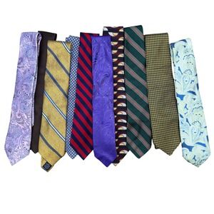 Mens Necktie Lot of‎ 10 Silk Ties Poly Brooks Brothers Rep Paisley Stripe Prints